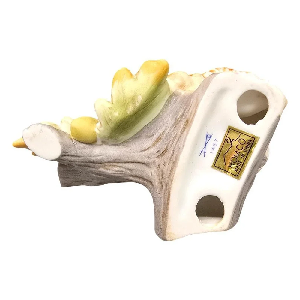Vintage HOMCO #1457 Squirrel Mom & Baby Figurine Woodland Ceramic Log Leaves